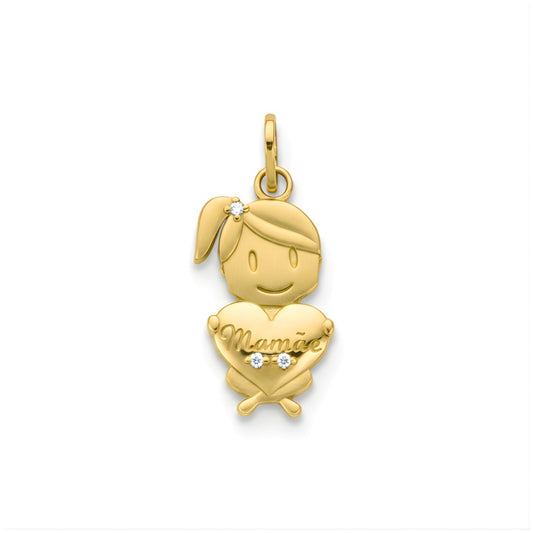 Pingente menina em Ouro Amarelo 18k, com 3 brilhantes