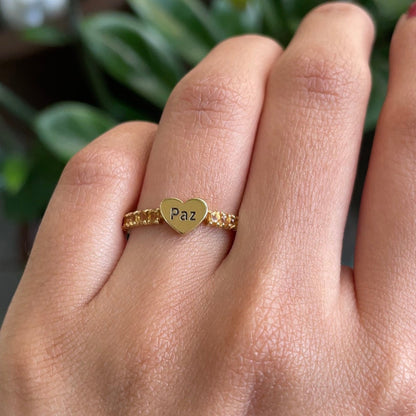 Anel Coração Paz em Ouro Amarelo 18K-750, com citrino