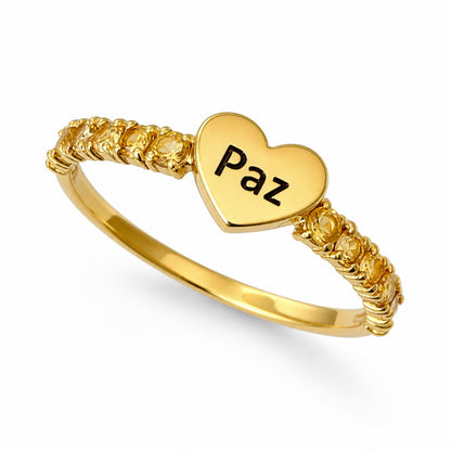 Anel Coração Paz em Ouro Amarelo 18K-750, com citrino