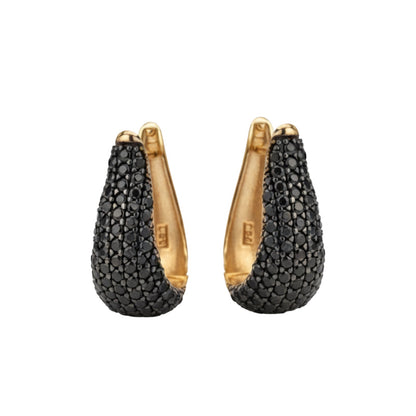 Brinco Argola com Espinélios Negros em Ouro Amarelo 18k