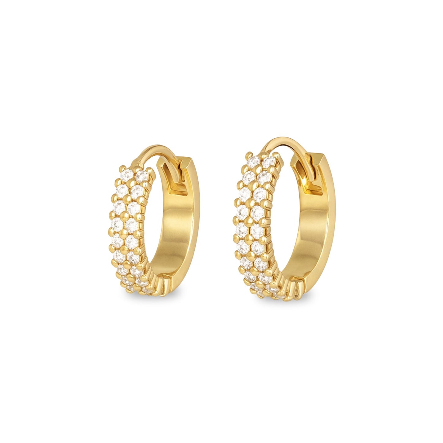 Brinco Argola Cravejada em Ouro Amarelo 18k-750, com zircônias