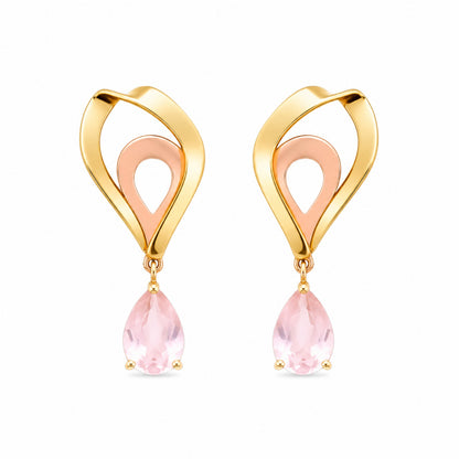 Brinco Rosalie em Ouro Amarelo 18K, com quartzos rosas - Coleção Goccia