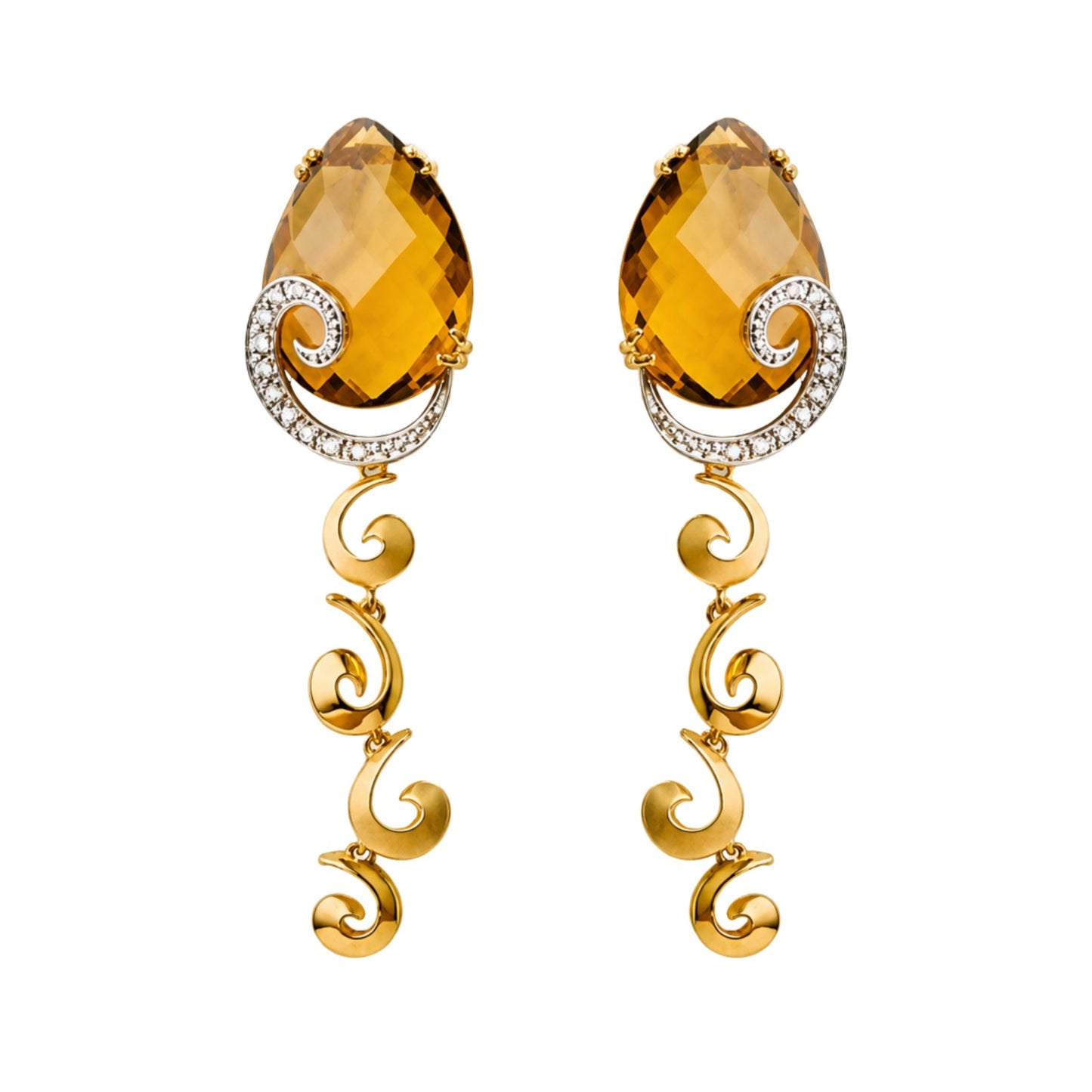 Brinco Arabesque d'Or em Ouro Amarelo 18K, com citrinos e brilhantes