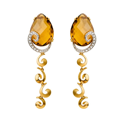 Brinco Arabesque d'Or em Ouro Amarelo 18K, com citrinos e brilhantes