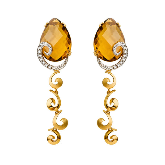 Brinco Arabesque d'Or em Ouro Amarelo 18K, com citrinos e brilhantes