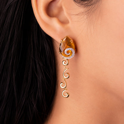 Brinco Arabesque d'Or em Ouro Amarelo 18K, com citrinos e brilhantes