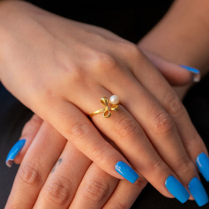 Anel Laço em Ouro Amarelo 18K-com Pérola e brilhante