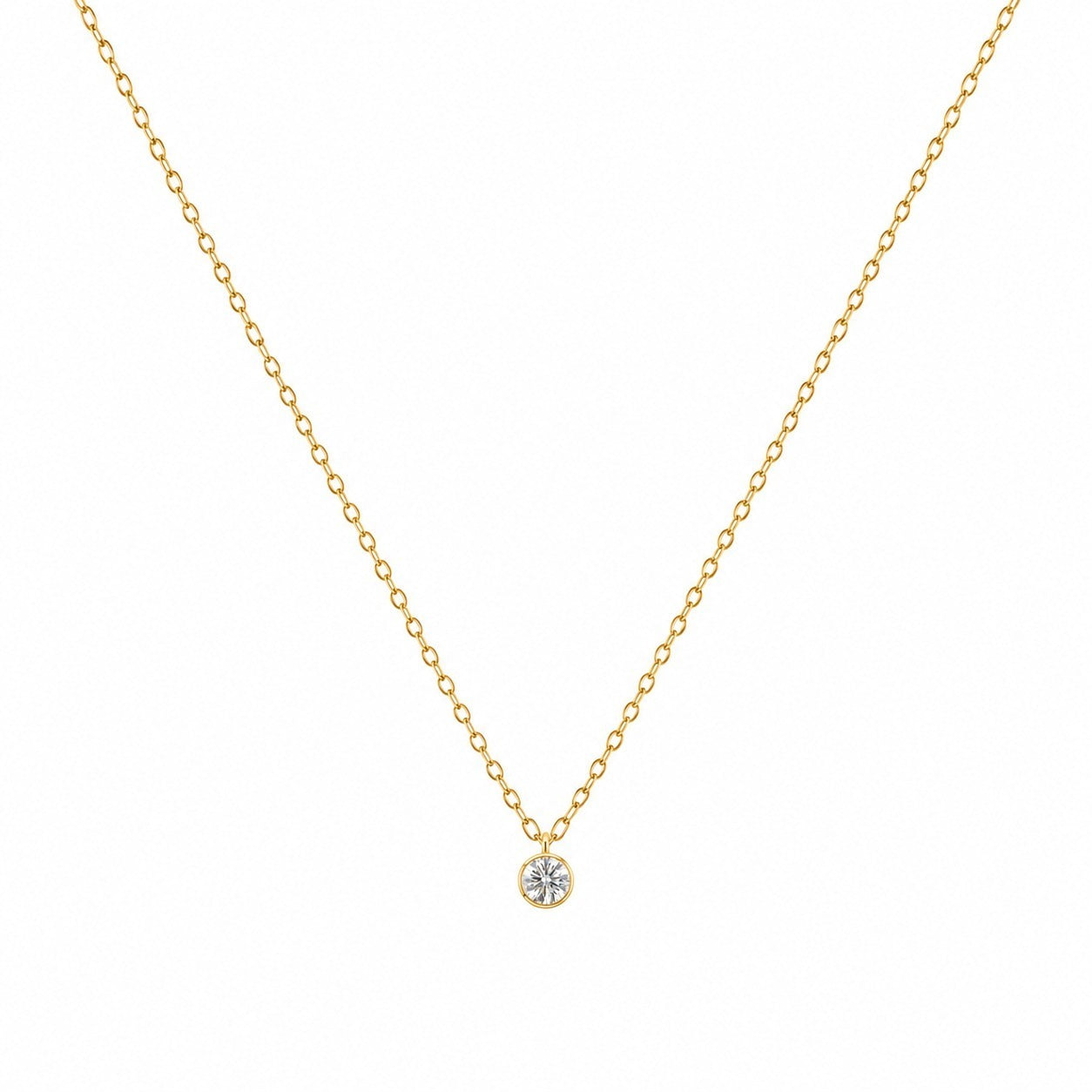 Gargantilha em ouro amarelo 18k, malha americana com 45 cm e moissanite de 4mm