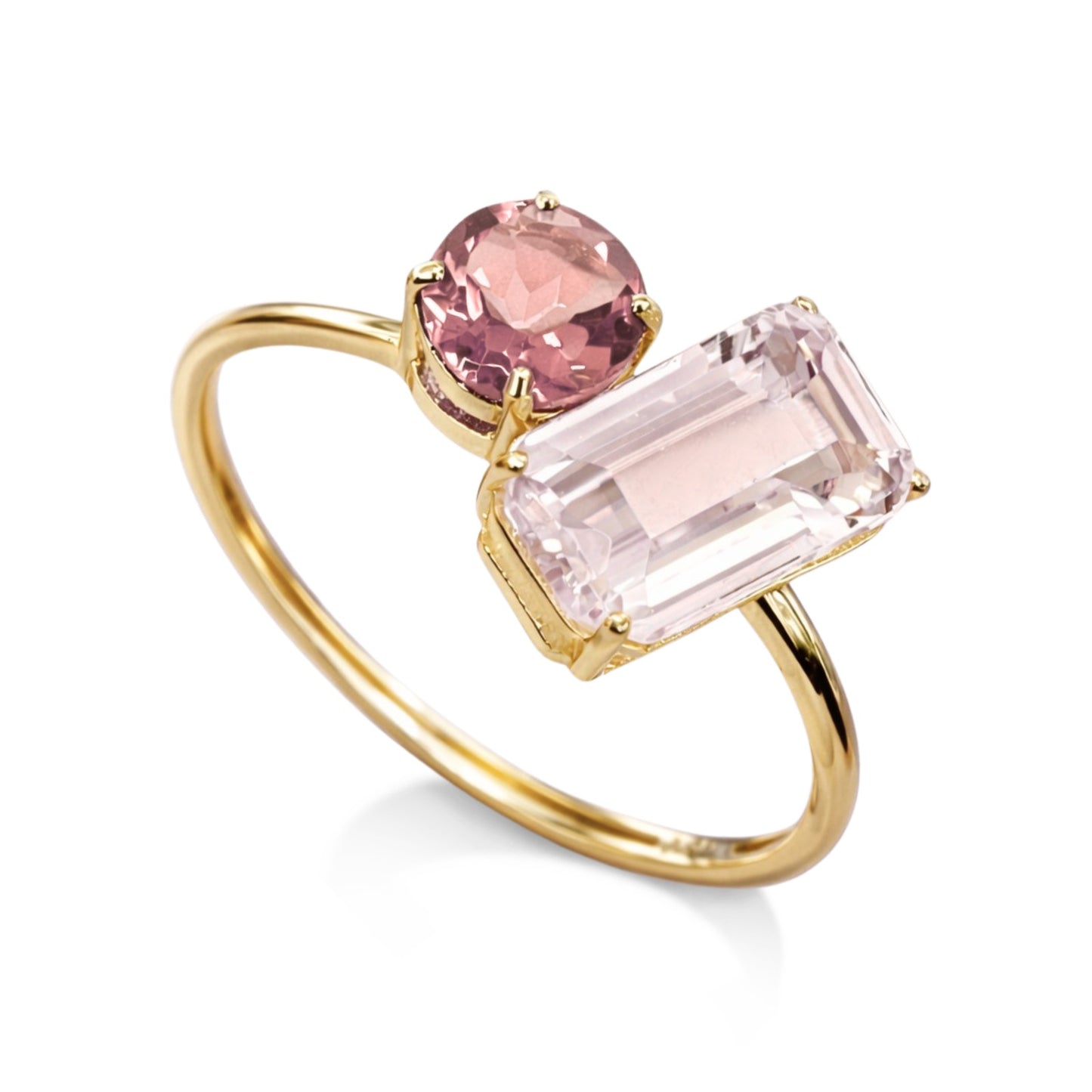 Anel Duet em Ouro Amarelo 18K-750, com quartzo rosa e quartzo violeta