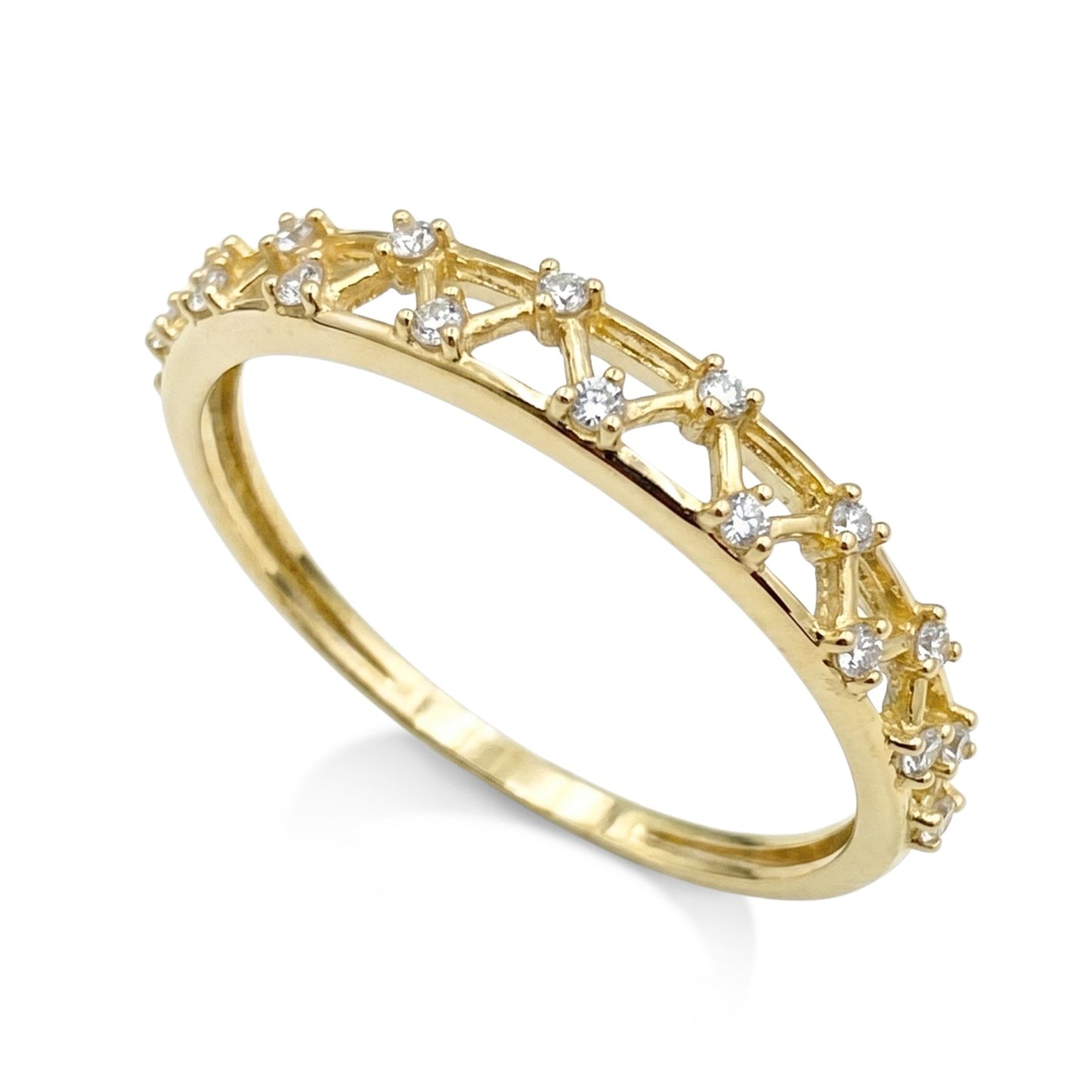 Anel Meia Aliança ZigLux com Zircônias Brancas em Ouro Amarelo 18k-750