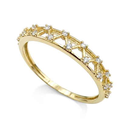 Anel Meia Aliança ZigLux com Zircônias Brancas em Ouro Amarelo 18k-750