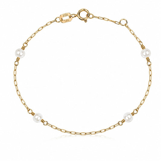 Pulseira Infantil  com Pérolas em Ouro Amarelo e Branco 18K