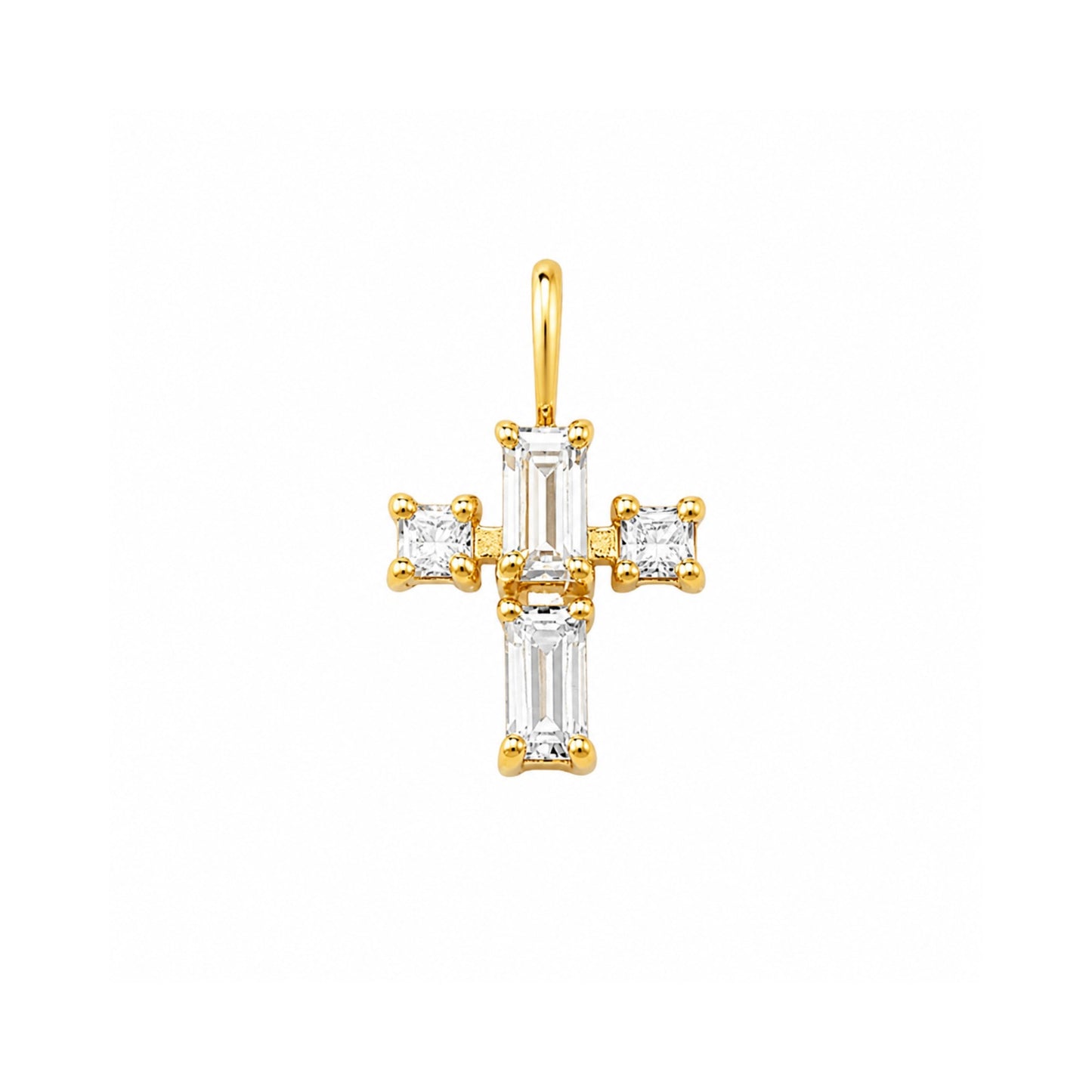Pingente Mini Cruz em Ouro Amarelo 18k, com moissanites