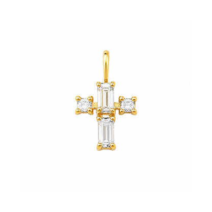 Pingente Mini Cruz em Ouro Amarelo 18k, com moissanites