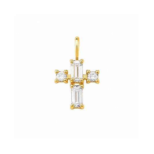 Pingente Mini Cruz em Ouro Amarelo 18k, com moissanites