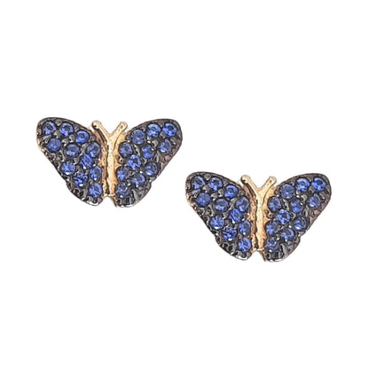 Brinco Borboleta Zircônia Azul Ouro Amarelo 18K