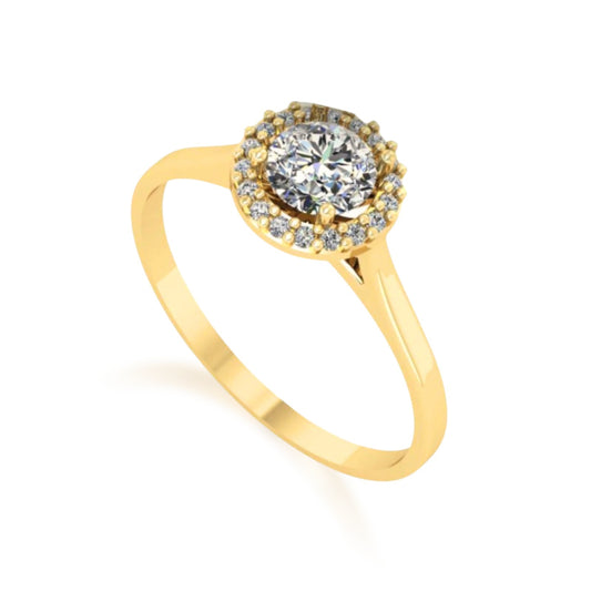 Anel em Ouro Amarelo 18k - Solitário com 19 zircônias