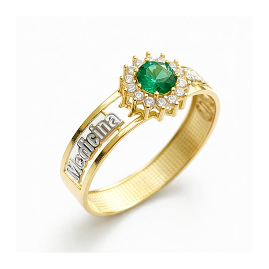 Anel Medicina em Ouro Amarelo 18K-750, com zircônias
