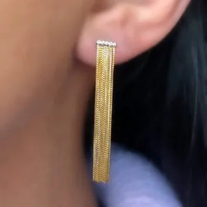 Brinco Franja Veneziana com Brilhantes em Ouro Amarelo 18K-750