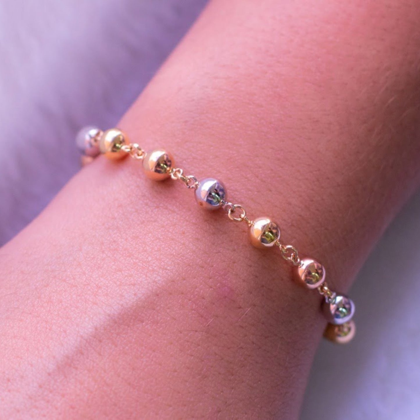 Pulseira 13 Bolas Tricolores em Ouro Amarelo 18k-750