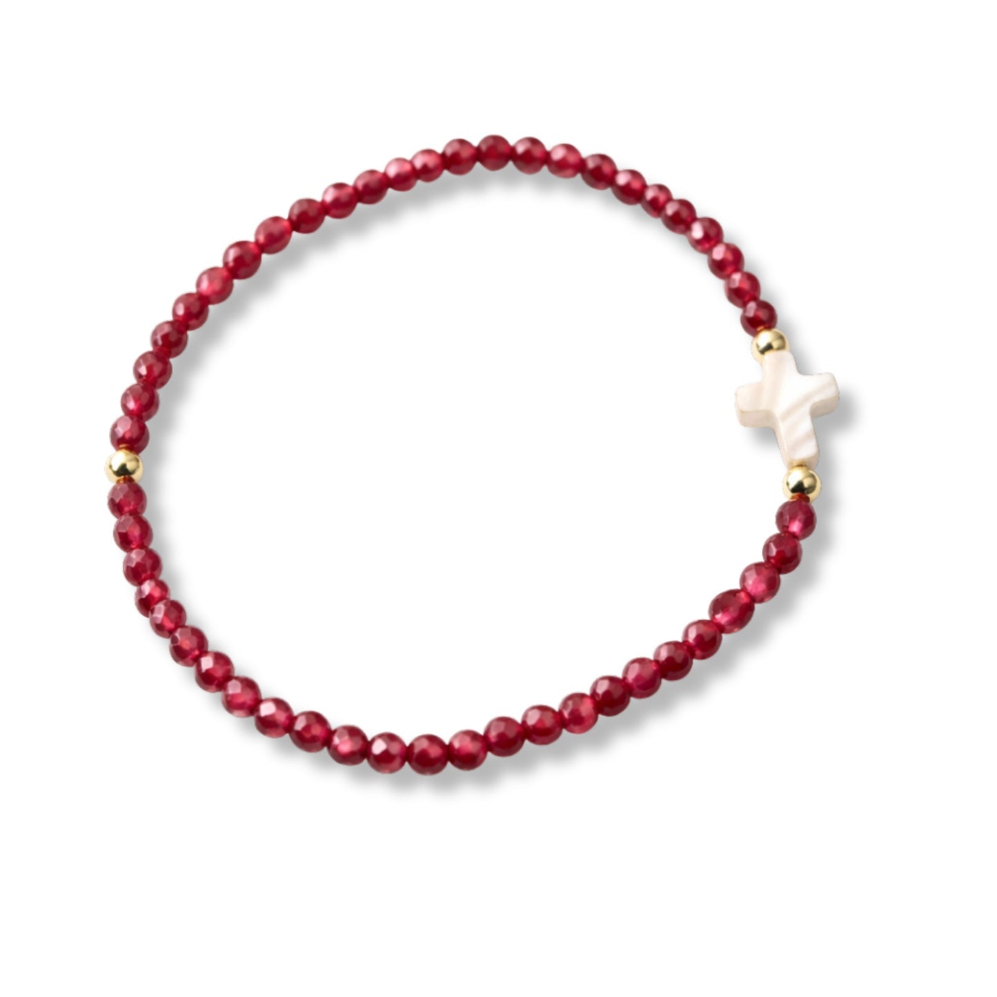 Pulseira Cruz em madrepérola em Ouro 18K-750, com jade