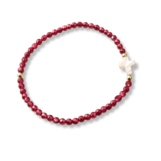 Pulseira Cruz em madrepérola em Ouro 18K-750, com jade