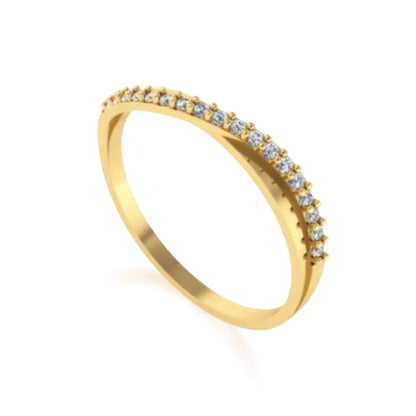 Anel em Ouro Amarelo 18k - Aparador Entrelaçado com 18 Zircônias