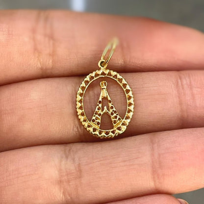 Pingente Medalha Oval Nossa Senhora Aparecida em Ouro Amarelo 18k-750