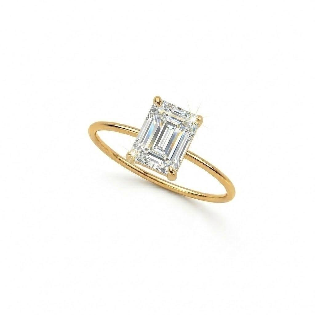Anel Celine com moissanite retangular