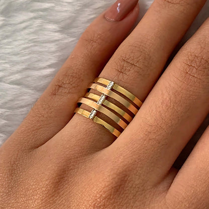 Anel Solara Coleção Fit em Ouro Amarelo, Rosê e Branco 18K-750