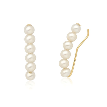 Brinco Ear Cuff com Pérolas em Ouro Amarelo 18k