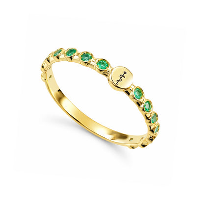Anel Medicina em Ouro Amarelo 18K-750, com esmeraldas