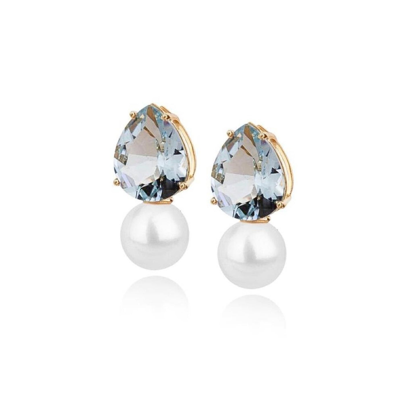 Brinco Brinco Gota de Luz em Ouro Amarelo 18k, com topázio sky e pérola