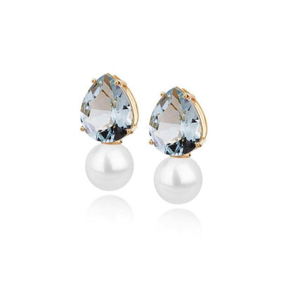 Brinco Brinco Gota de Luz em Ouro Amarelo 18k, com topázio sky e pérola