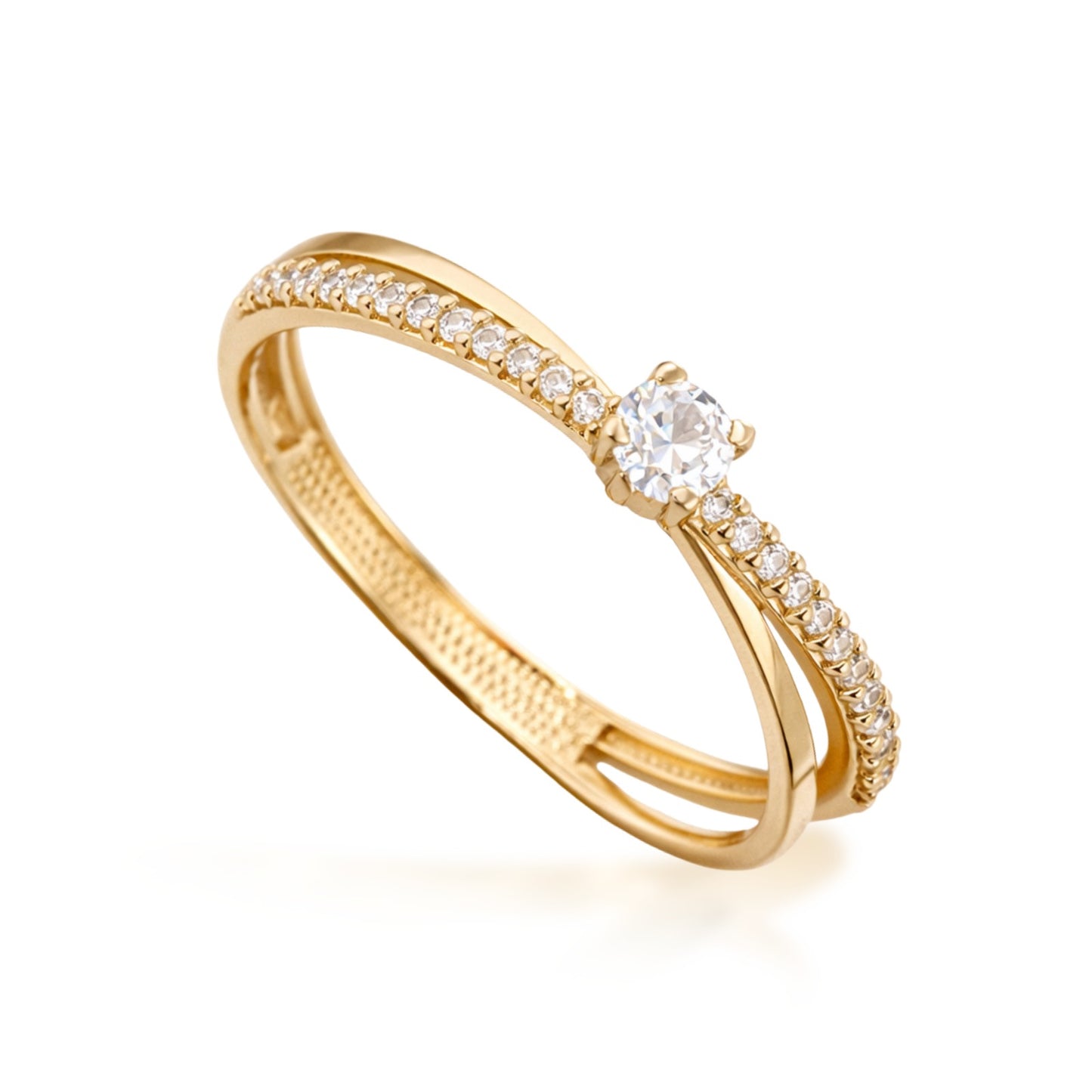 Anel Dual em Ouro Amarelo 18K-750, com zircônias