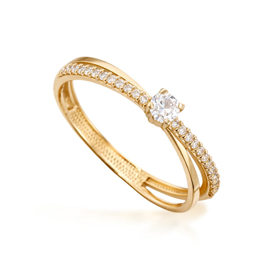 Anel Dual em Ouro Amarelo 18K-750, com zircônias