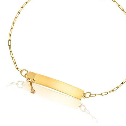 Pulseira Infantil Chapa com Figa em Ouro Amarelo 18K-750