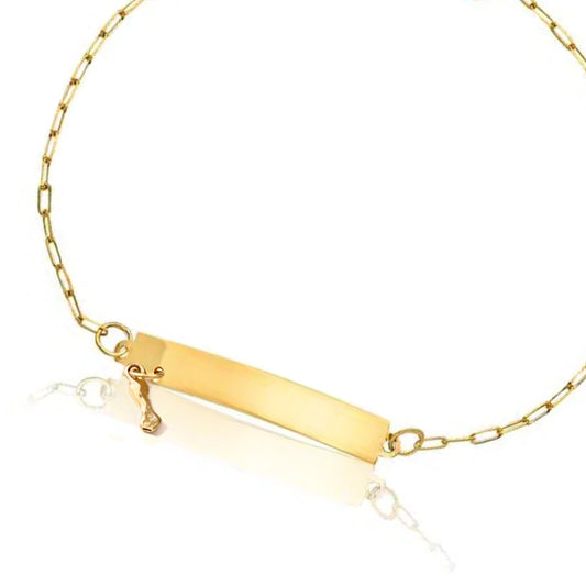 Pulseira Infantil Chapa com Figa em Ouro Amarelo 18K-750