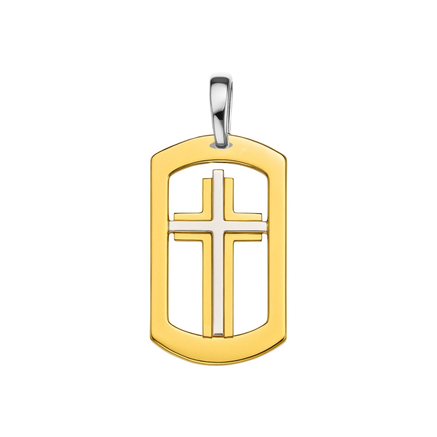 Pingente Cruz Tubulada Bicolor em Ouro 18K-750