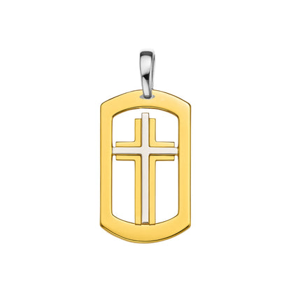 Pingente Cruz Tubulada Bicolor em Ouro 18K-750