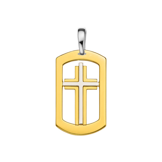 Pingente Cruz Tubulada Bicolor em Ouro 18K-750