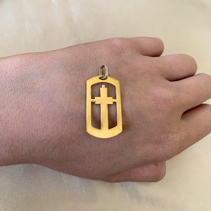 Pingente Cruz Tubulada Bicolor em Ouro 18K-750