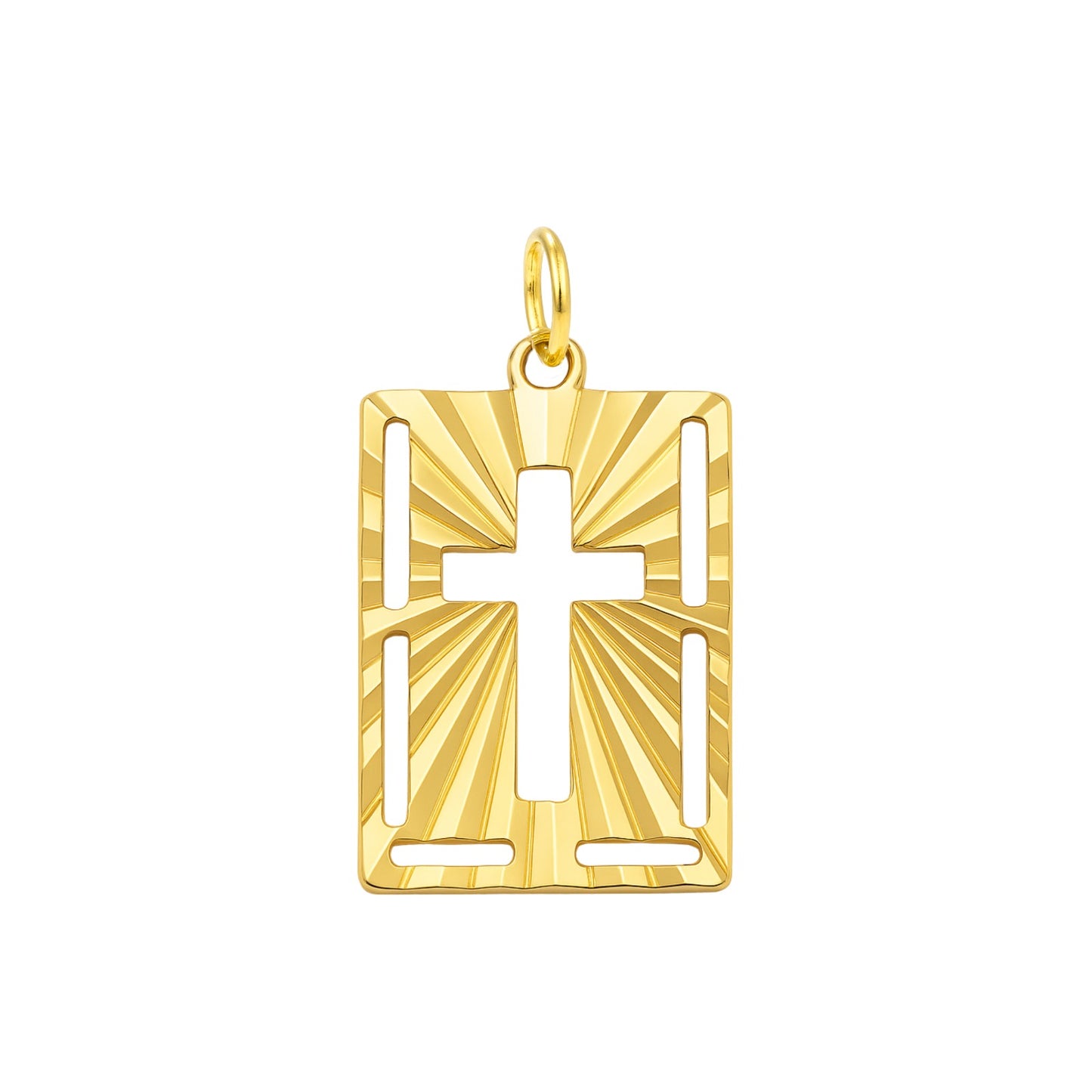Pingente Medalha Retangular com Cruz Vazada em Ouro Amarelo 18K-750