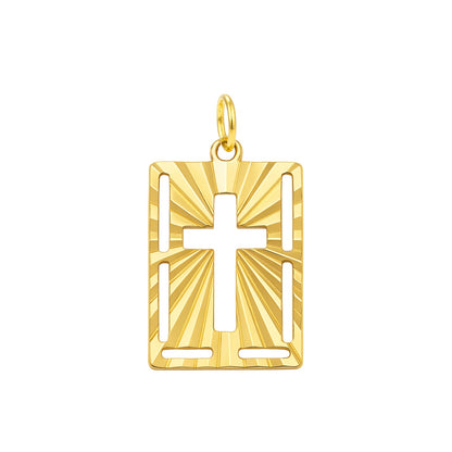 Pingente Medalha Retangular com Cruz Vazada em Ouro Amarelo 18K-750