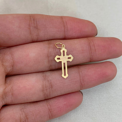 Pingente Ouro Amarelo 18K Cruz com Coração Ouro Rose 18k