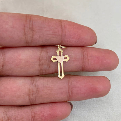 Pingente Ouro Amarelo 18K Cruz com Coração Ouro Rose 18k