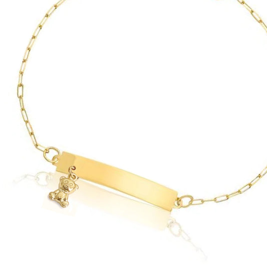 Pulseira Infantil Chapa com Urso em Ouro Amarelo 18K-750